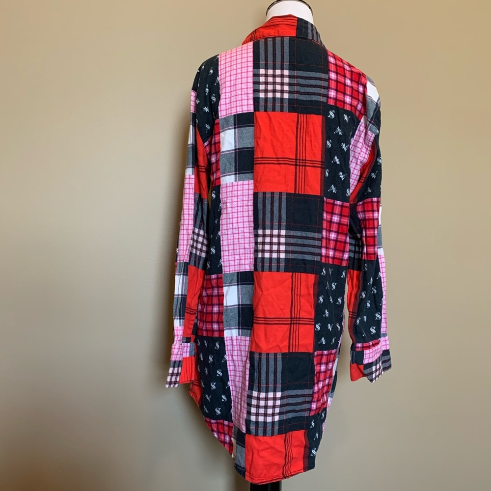 Vs Plaid Patchwork Flannel Button Down Sleep Shirt - image 7